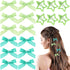 18pcs Mini Bow Star Hair Clips, Satin Ribbon Gingham Bow Snap Star Barrettes, Metal Non-Slip Clips Y2K Hair Accessories for Women Thin Thick Straight Curly Hairstyles- Green