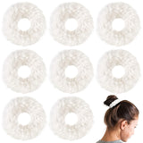 White Fuzzy Hair Scrunchies 8pcs, Furry Hair Ties Bands with Faux Rabbit Fur, Soft Kawaii Fluffy Cute Elastic Hair Tie Ponytail Holders for Girls Women Halloween Christmas Hair Accessories