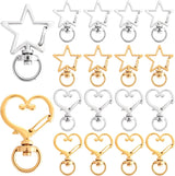 20pcs Star Heart Swivel Keychain Clasp, Zinc Alloy Spring Snap Hook Jewelry Clasps, Heavy Duty Lobster Keyring Clip Bag Accessories for Keychains DIY Crafts- Gold & Silver