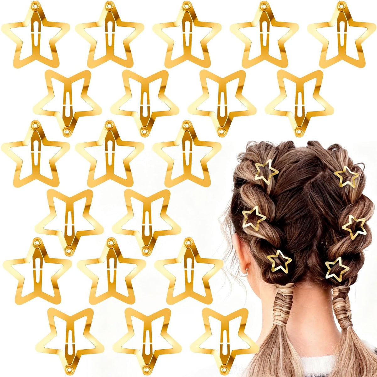 20pcs Gold Star Hair Clips, Y2K Star Snap Clip Barrettes for Women, 1.18in Metal Non-Slip Hairclips Hair Accessories for Long Short Thick Thin Curly Straight Hairstyles