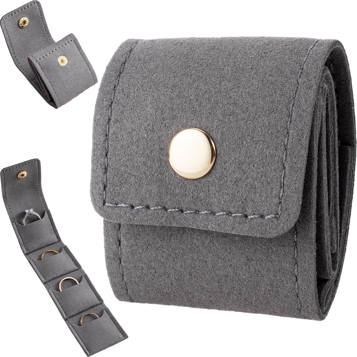 Mini Travel Jewelry Bag, Foldable Portable Roll Travel Jewelry Bag Pouch, Small Multifunctional Compartment Organizer for Women Rings Necklace Earrings Bracelets Storage- Grey