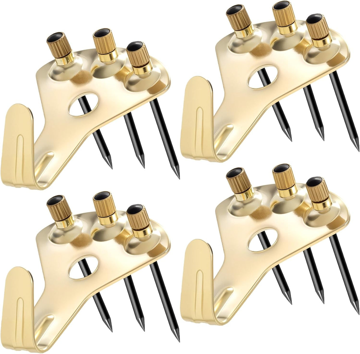 4 Packs Heavy Duty Picture Hanger Kits, 4pcs 100 lbs Photo Hangers Hooks with 12pcs Nails, Mirror Picture Painting Clock Hanging Hardware Tools for Wooden Dry Walls- Gold