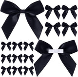 15pcs Self-Adhesive Mini Black Bows, 2.83×2.56in Premade Satin Ribbon Bows, Double-Sided Tape Stick on Bowknot Christmas Halloween DIY Wrapping Decorations for Birthday Parties Weddings