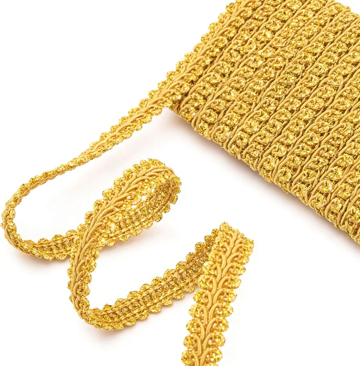 10 Yards Gold Lace Fabric Trim for Sewing, 0.51” Gold Braided Trims, Polyester Woven Sewing Decorative Trim for Curtains DIY Crafts Wedding Costume Decoration