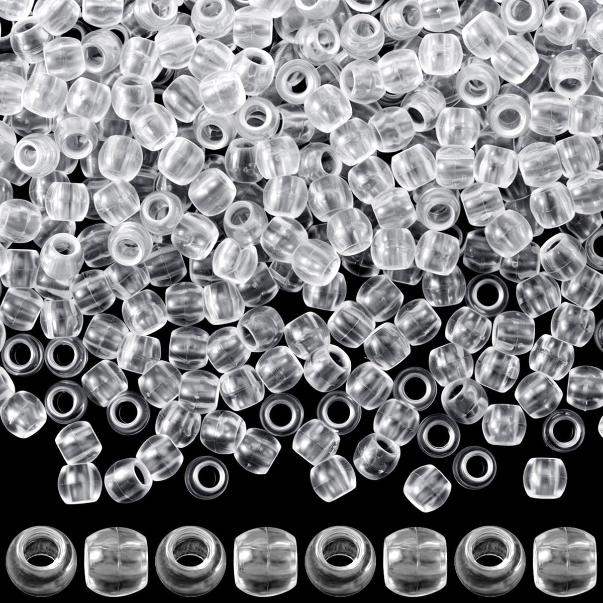 150pcs Clear Hair Beads for Braids, Plastic Loc Dreadlock Large Hole Pony Beads, Crystal Hair Bead Assortments Decoration for Jewelry Making Bracelets Necklaces DIY Crafts- 0.47x0.39in