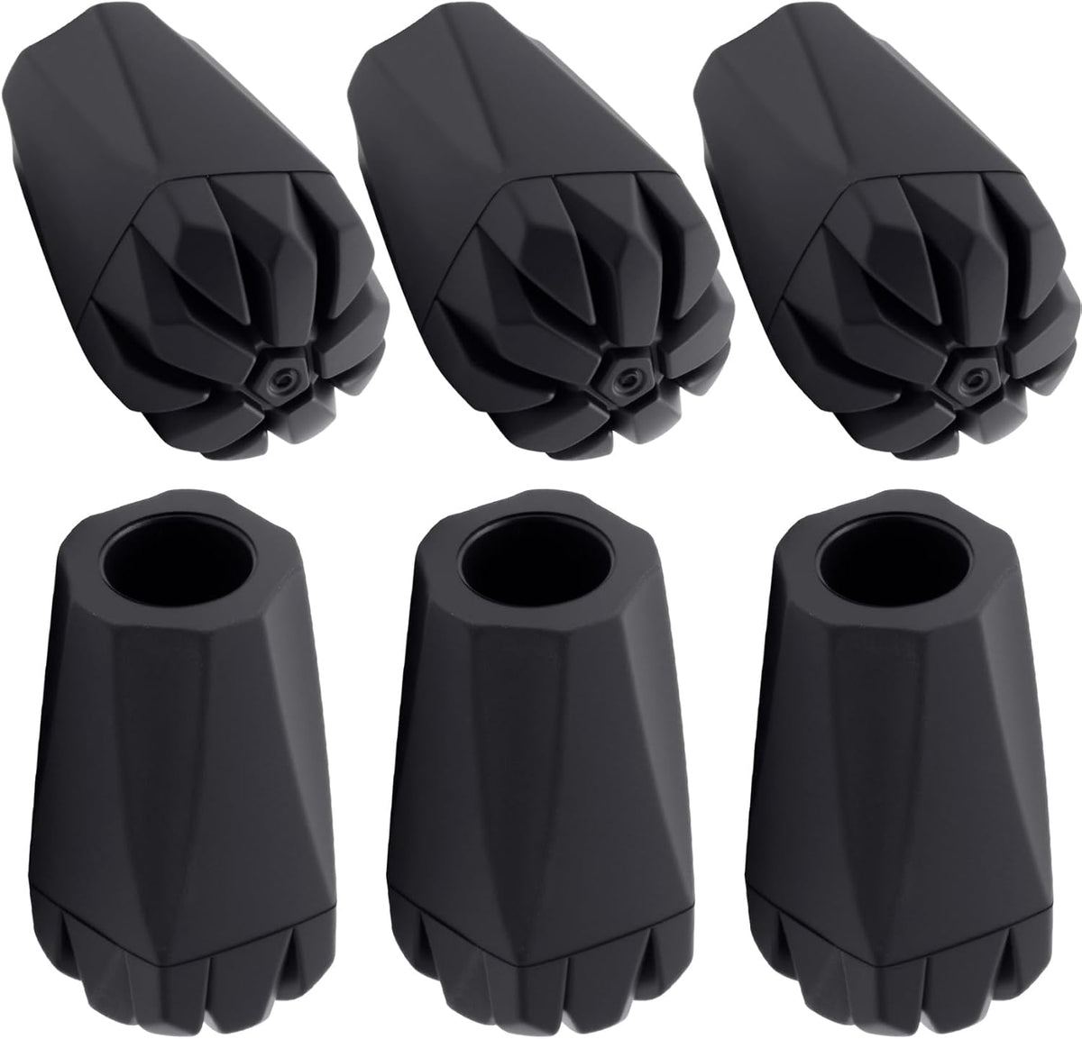 6pcs Anti-Slip Walking Stick Tips, Shock Absorption Trekking Pole Tips Replacements for Hiking Pole for Outdoor Hikers, Mountaineers-Black