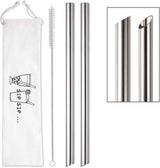 [Angled Tips] 2 Pcs Jumbo Reusable Bubble Tea Straws & Smoothie Straws, 0.5" Wide Stainless Steel Straw, Metal Straw for Boba, Tapioca Pearl, Milkshakes,Smoothies | 1 Cleaning Brush & 1 Case