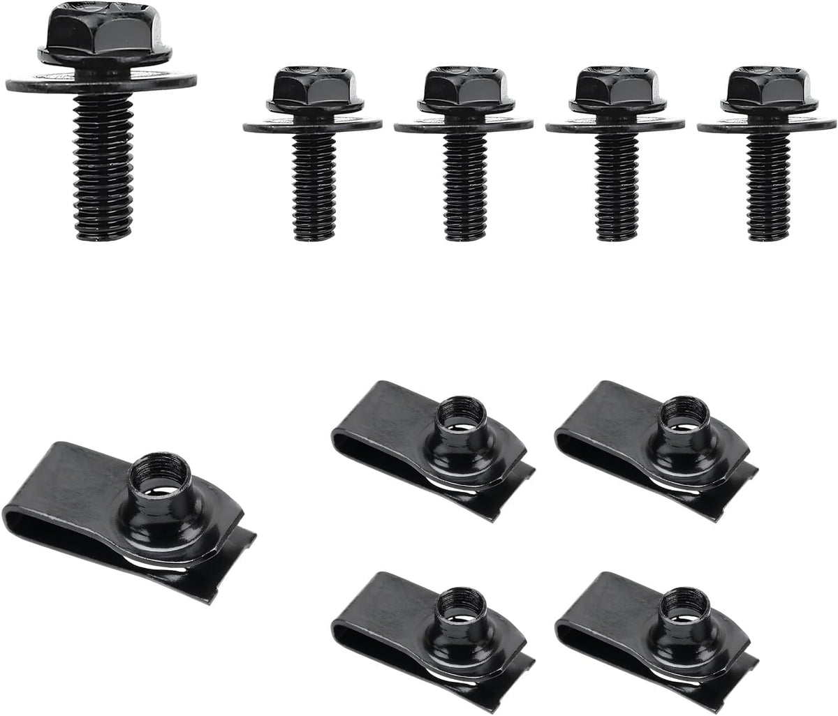 10 PCS Car Body Bolt & U-Nut Kit, Hex Screw U Nut Clip for Fender Bumper Hood Shield Panel Radiator, Universal Automotive Push Pull Metal Fastener Retainer, Car Accessories (10 PCS)