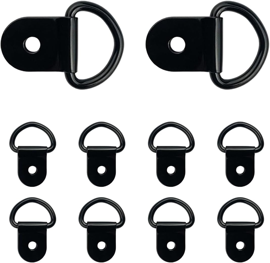 10 PCS Small Steel D-Ring Tie Downs, Heavy Duty Steel Anchor Lashing Ring for Cargo Load, D-Ring Anchor Point for Loads on Case Truck Trailer RV Camper Boats, Car Accessories (Black, 10 PCS)