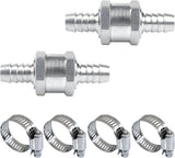 2 PCS One Way Check Valve, 3/8" 10mm Aluminium Alloy Non Return One Way Check Valve with Clamps, Fuel Hose Control Valves for Petrol Diesel Oil Water, Car Accessories