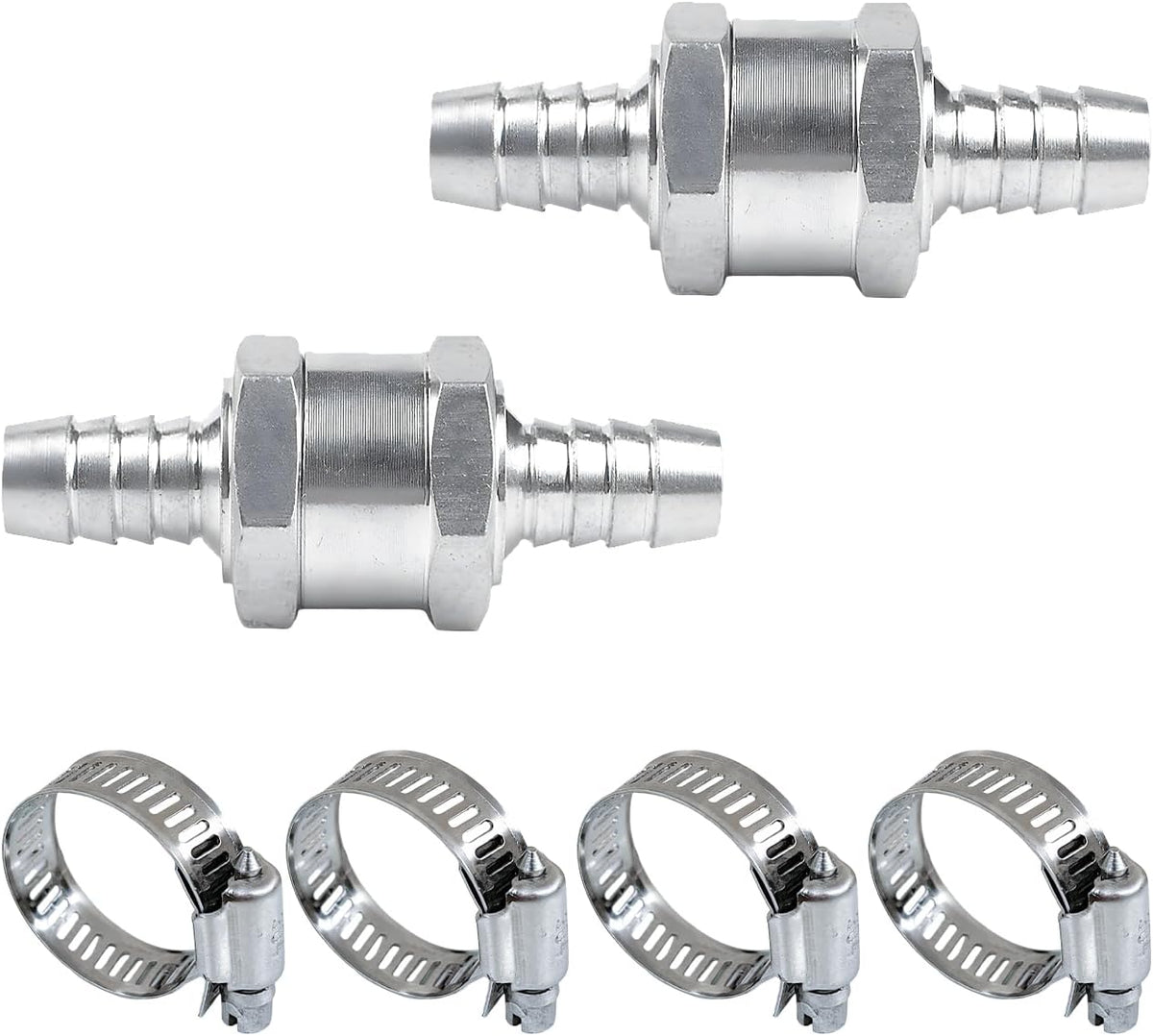 2 PCS One Way Check Valve, 3/8" 10mm Aluminium Alloy Non Return One Way Check Valve with Clamps, Fuel Hose Control Valves for Petrol Diesel Oil Water, Car Accessories