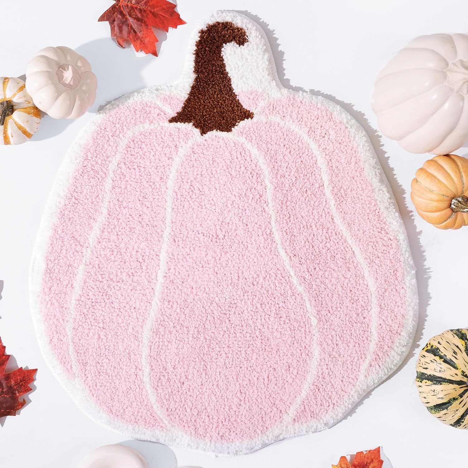Bathroom Rugs Halloween Pink Rug Cute Pumpkin Bath Mat for Living Room, Bedroom Small Fluffy Washable Rug Non Slip Bath Mats Thanksgiving Door Mat Autumn