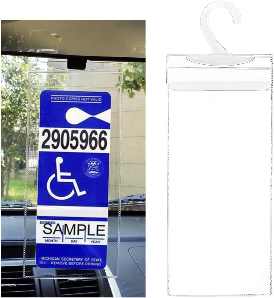 Handicap Placard Holder, 11.6"×5" Transparent Disabled Parking Permit Protective Holder Sleeve, Automotive Disabled Placard Cover with Large Hanger, Car Accessories (1 PCS)
