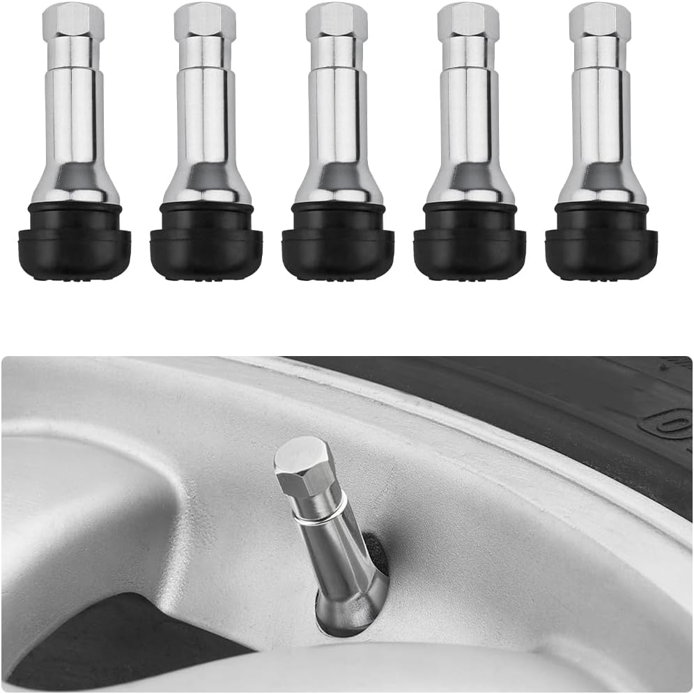 5 PCS TR413AC Tire Valve Stems, Chrome Rubber Tubeless Valve Stems Suit for 0.453 inch Rim Holes, Snap-in Tyre Metal Stems for Standard Vehicle Tires, Car Accessories (Black)