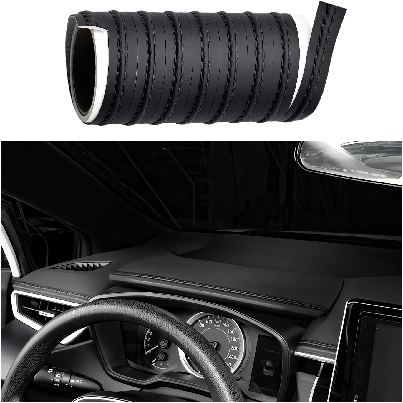 Car Interior Trim Strips, Automotive Flexible Leather Moulding Line for Door Panel Gap, Universal DIY Decorative Dashboard Line Strip Fit Cars Trucks SUVs, Car Accessories (Black)