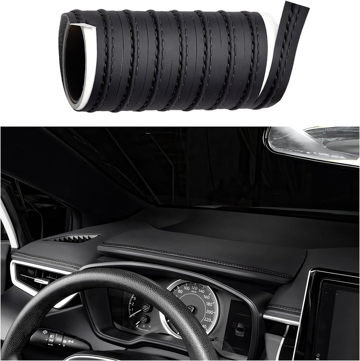Car Interior Trim Strips, Automotive Flexible Leather Moulding Line for Door Panel Gap, Universal DIY Decorative Dashboard Line Strip Fit Cars Trucks SUVs, Car Accessories (Black)