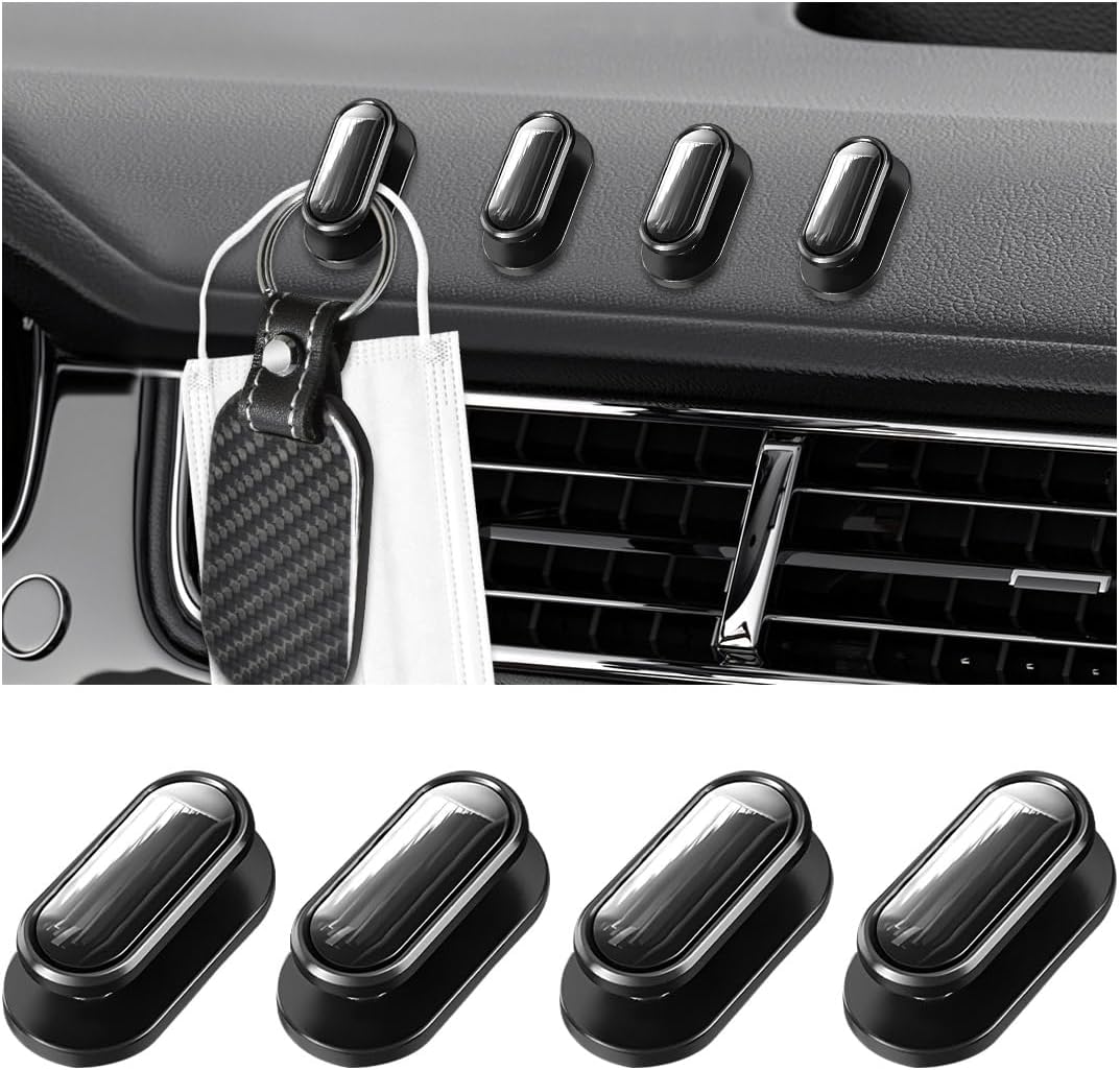 4 PCS Car Mini Hooks, Self-Adhesive Multifunctional Hanging Car Storage Hooks on Dashboard, Universal Vehicle Hook Stickers for Keys Mask Charging Cable, Car Accessories (Glossy)