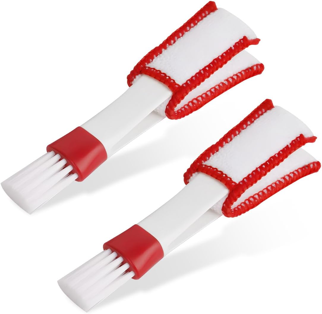 2 PCS Mini Duster for Car Air Vent, Double Ended Automotive Air Vent Microfiber Duster & Brush, Dust Collector Cleaner for Keyboard Window Leaves Shutter, Car Accessories (Red & White)