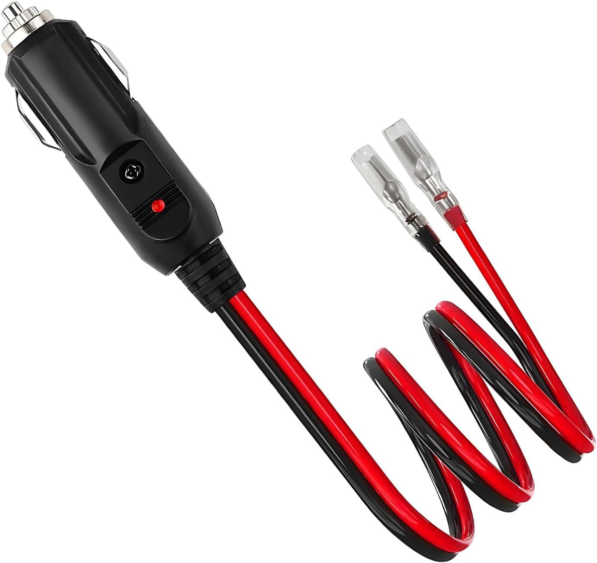 Fused Cigarette Lighter Male Plug, 12-24V 15A Cigar Plug Adapter with Leads & LED Light, Heavy Duty 16 AWG Fused Cigarette Lighter Socket Cord Replacement for Most Vehicles