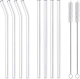 10-Piece Reusable Glass Drinking Straws - 10" x 10 mm - Smoothie Straws for Milkshakes, Frozen Drinks, Smoothies, Bubble Tea - Environmentally Friendly