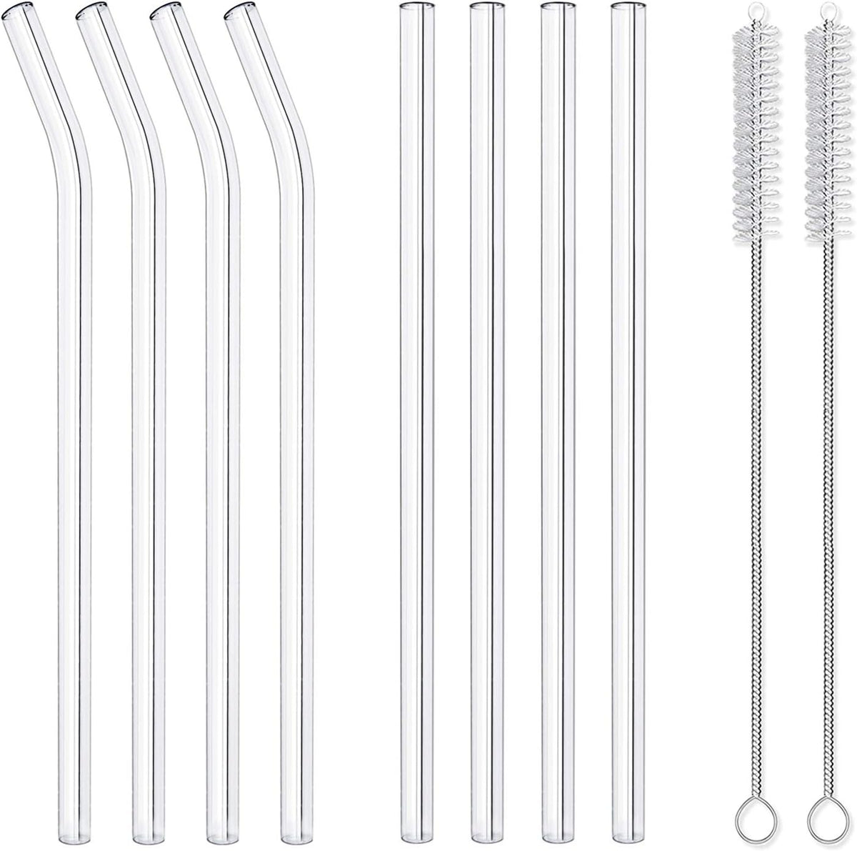 10-Piece Reusable Glass Drinking Straws - 10" x 10 mm - Smoothie Straws for Milkshakes, Frozen Drinks, Smoothies, Bubble Tea - Environmentally Friendly
