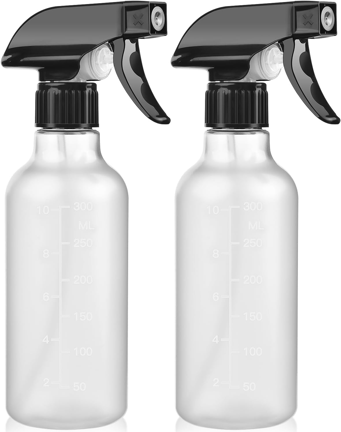Spray Bottles 2 Pack, 10 Oz, Mist & Stream, Heavy Duty Spraying Empty Water Sprayer Bottle, BPA Free Plastic Refillable Containers for Cleaning Solutions, Planting, Hair with Measurement