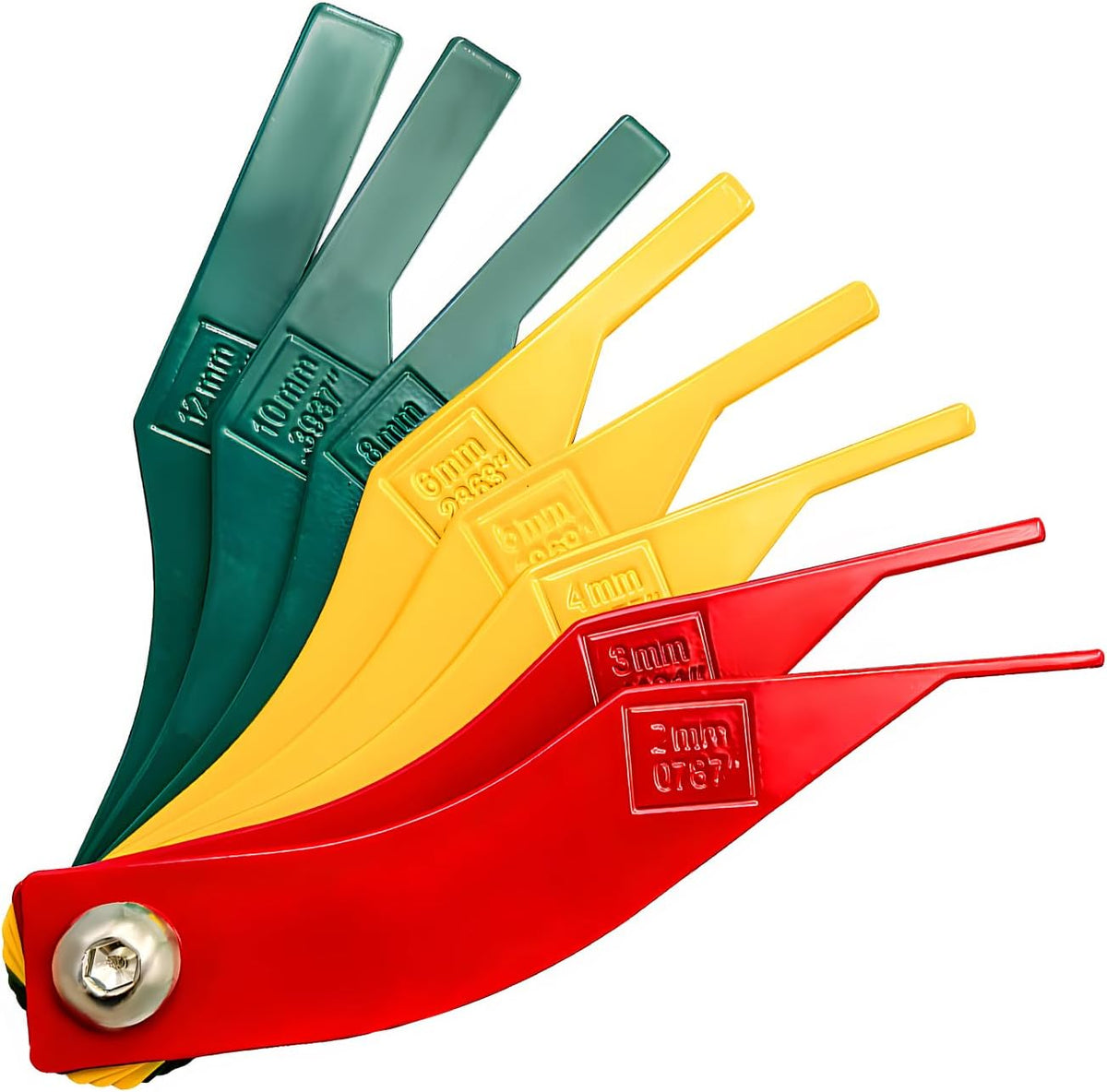Brake Lining Thickness Gauge, 8 Piece Color Coded Auto Brake Pad Measuring Ruler Tool, Easy to Read SAE & Metric Disc and Drum Brake Lining Gauge Set, Car Accessories