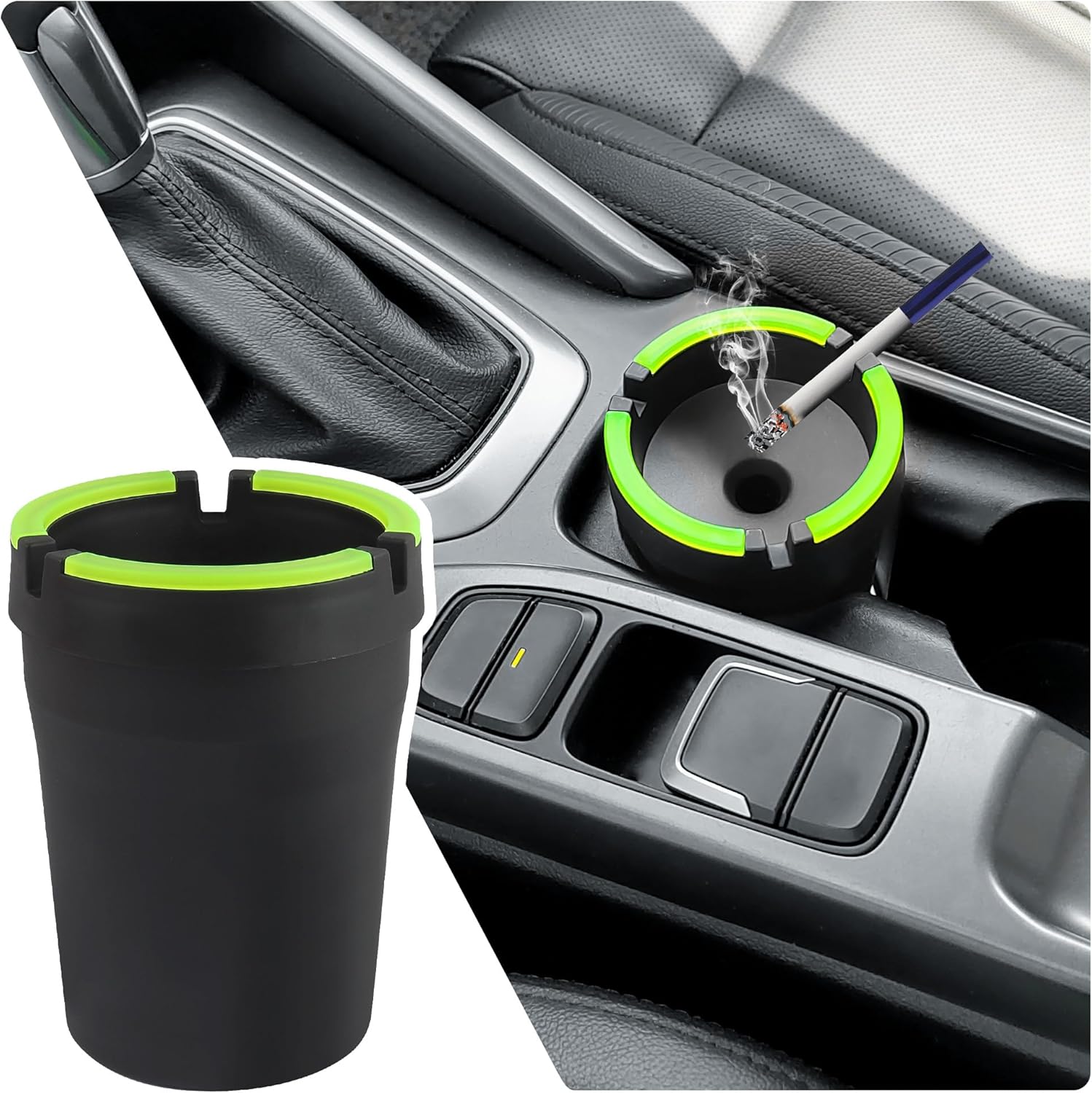 Smokeless Ashtray,Portable Car Ashtrays for Cup Holder Smell Proof,Multifunctional Ashtray with Lid Smell Proof for Ccar Truck SUV Keep Car Interior Accessories Tidy (Black)