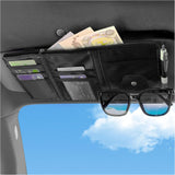 Car Visor Organizer with Sunglass Holder,Multi-Functional Car Sun Visor Organizer with Zipper for Cards,Money,Tickets,Leather Interior Accessories (Black)