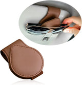 Magnetic Sunglass Holder for Visor, PU Leather Car Organizer - Universal Accessory (Brown)