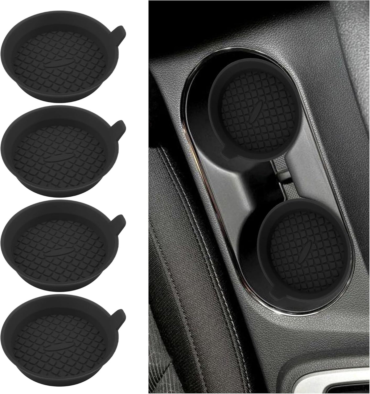 4PCS Silicone Car Coasters with Diamond Shape Design,Non-Slip & Heat Resistant Car Cup Holder Coaster,Universal Cup Holder Insert Car Interior Accessories for Women/Men (Black)
