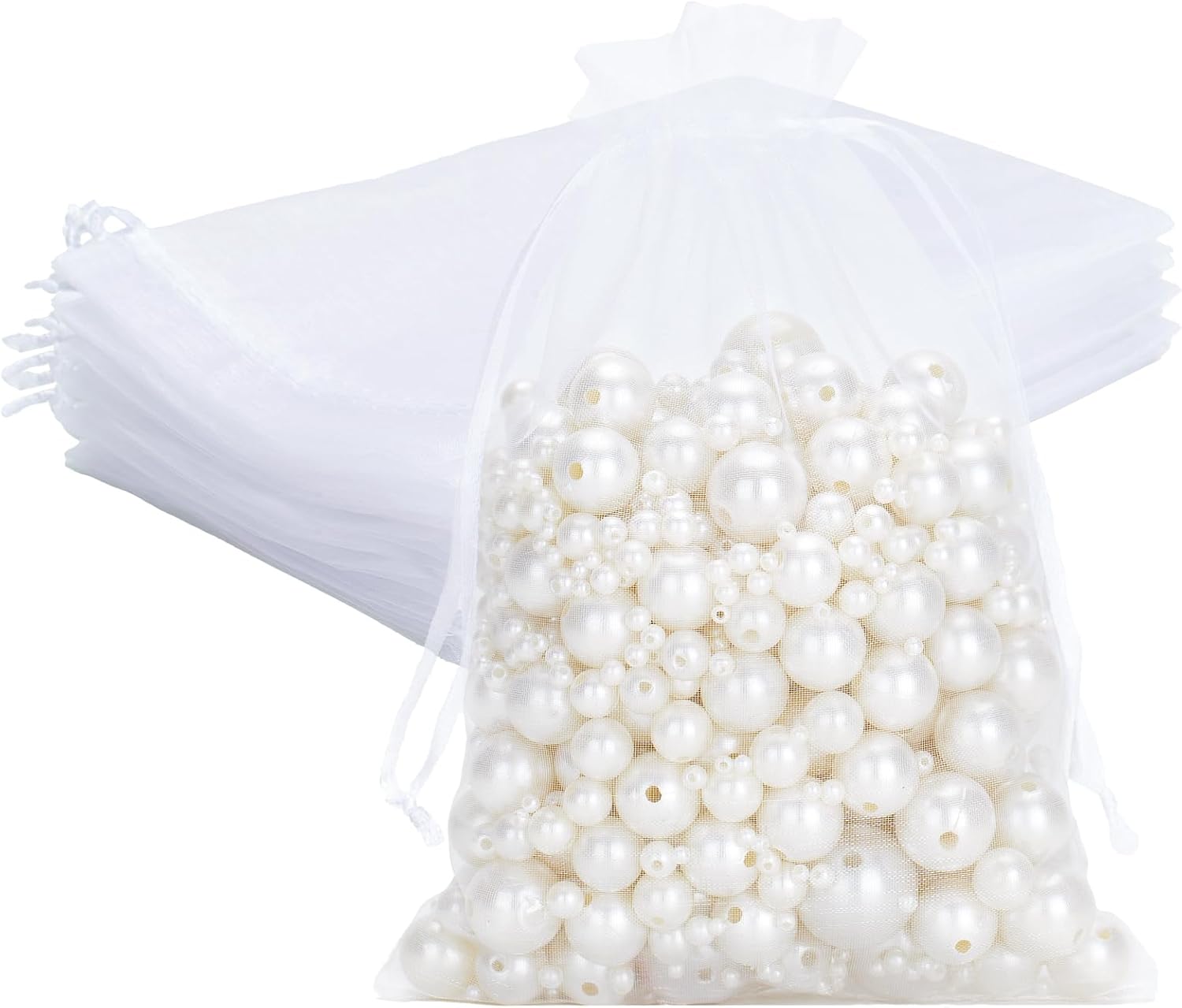 25PCS White Organza Bags 5x7 inches, Sheer Mesh Jewelry Pouches, Organza Gift Bags with Drawstring for Candy, Jewelry, Wedding Party Favors