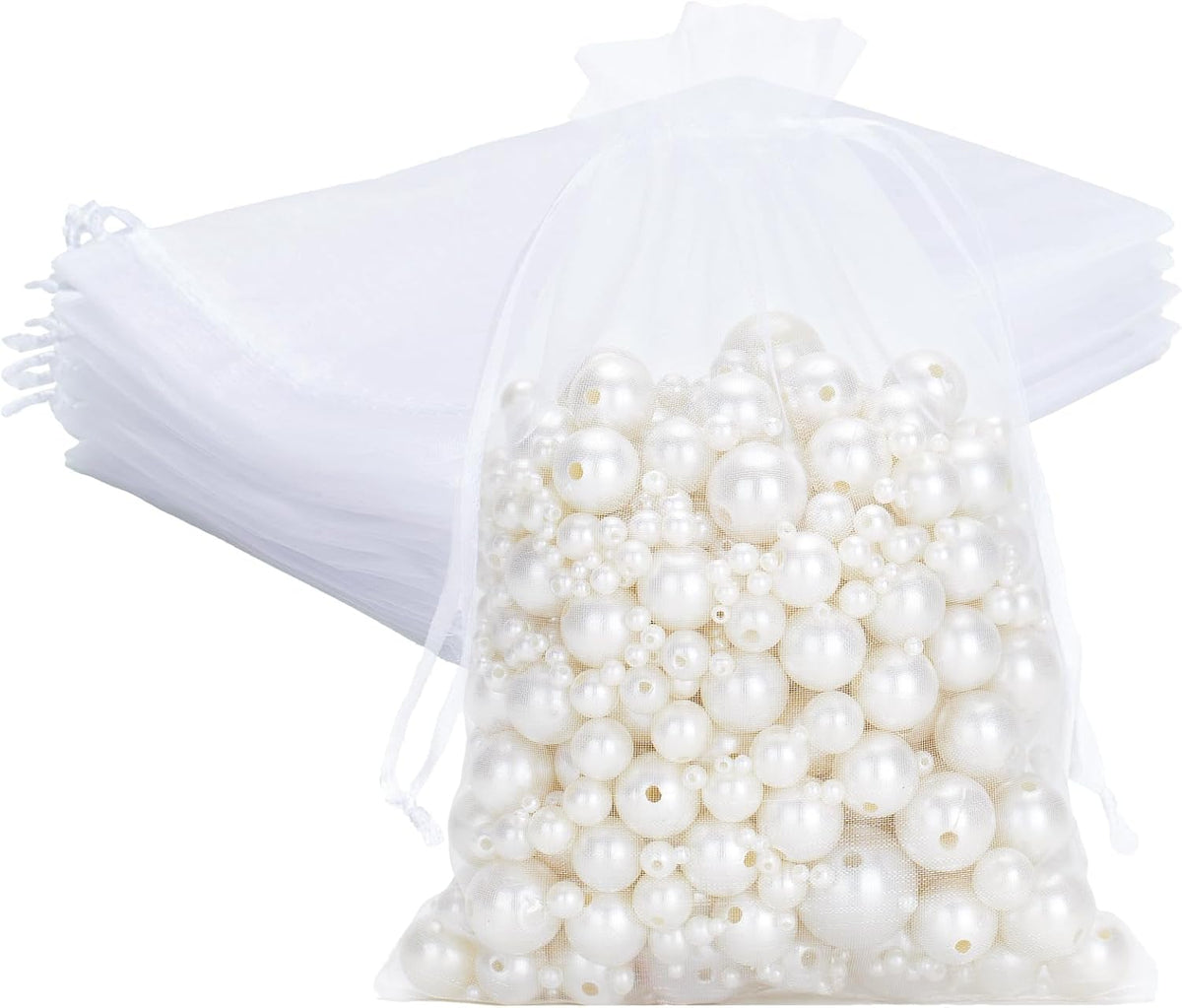 25PCS White Organza Bags 5x7 inches, Sheer Mesh Jewelry Pouches, Organza Gift Bags with Drawstring for Candy, Jewelry, Wedding Party Favors