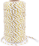 White Gold String - 2MM 328ft Bakers Twine for Gift Wrapping, White Cotton and Gold String DIY Crafts, Wedding, Christmas Party Decor