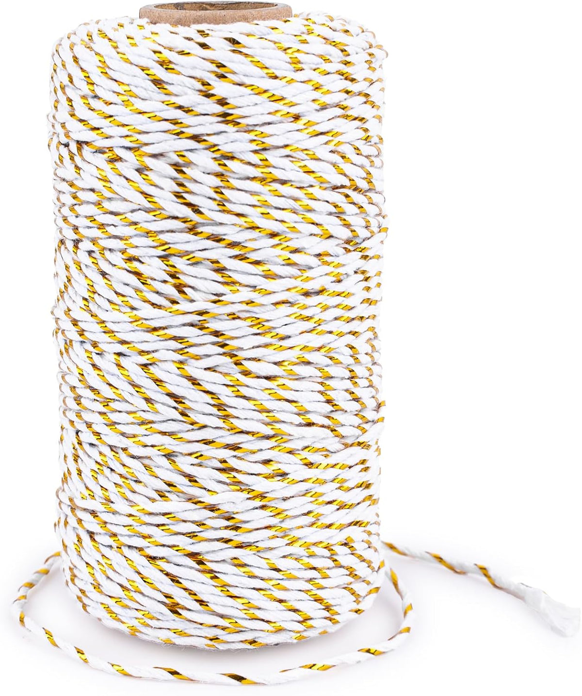 White Gold String - 2MM 328ft Bakers Twine for Gift Wrapping, White Cotton and Gold String DIY Crafts, Wedding, Christmas Party Decor