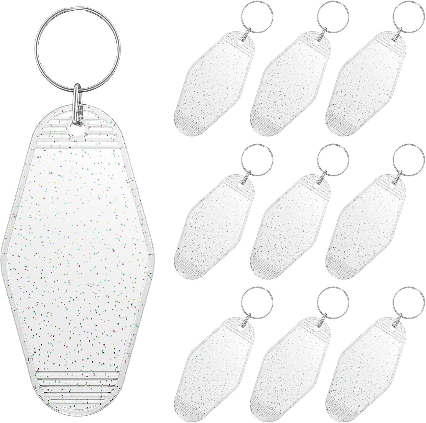 10 Pcs Modern Glitter Rhombus Keychain Tags, Clear Transparent Plastic Motel Keychains with Glitter & Key Rings, Customizable Luggage Tags & Room Labels