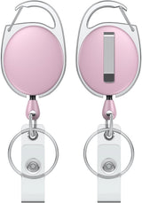 2 Pack Retractable Badge Reel for Badge Holder Pink Heavy Duty Retractable Keychain Strong ABS Casing with Stainless Steel Spring Coil 24 Inch Nylon Rope Carabiner Clip and Key Ring