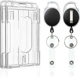 2 Pack Vertical 2-Card Badge Holder with Thumb Slots Hard Transparent PC Case Protector with Retractable Badge Reel Carabiner Clip for IDs Credit Cards Driver’s Licenses and Passes