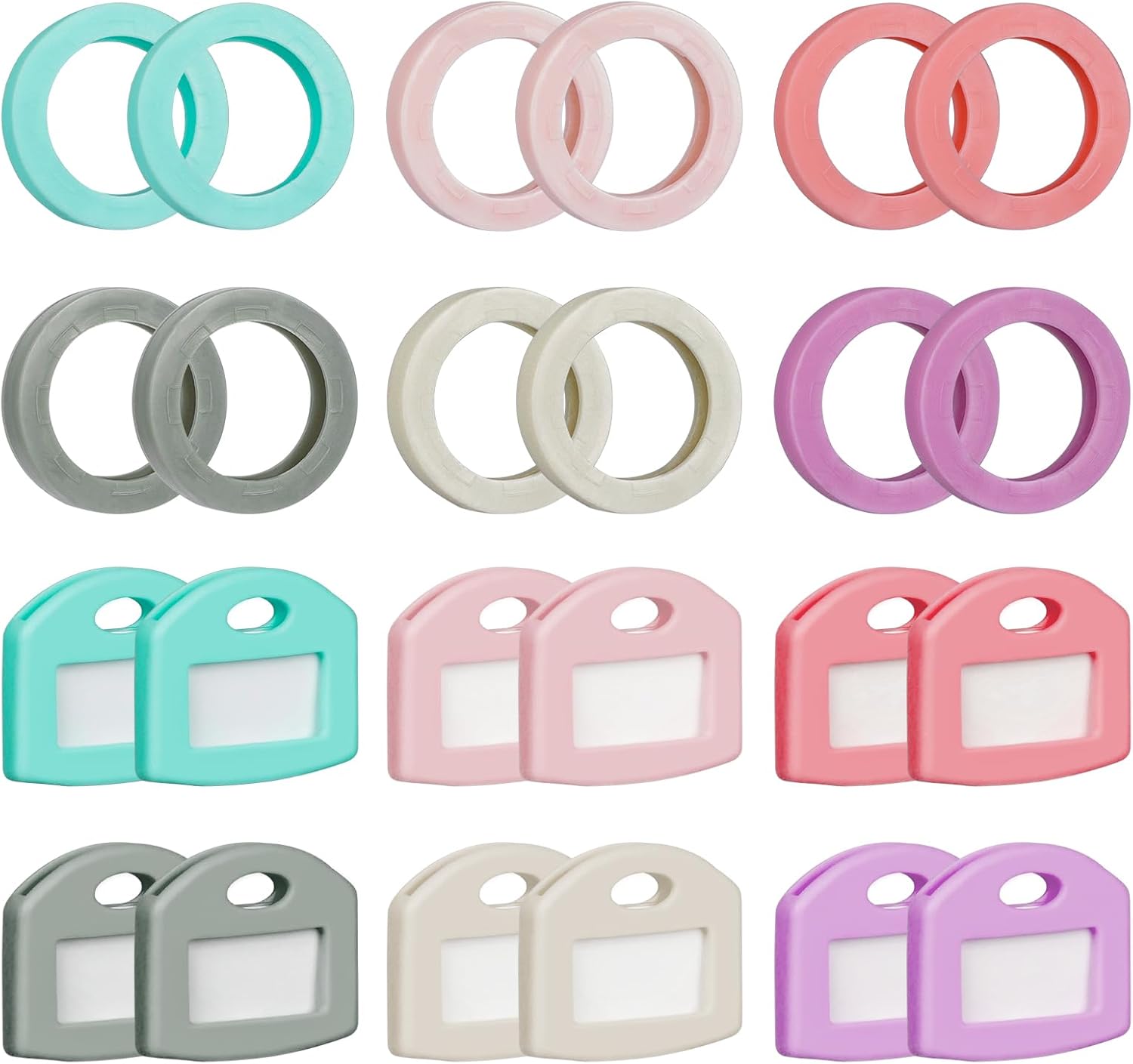 24 Pcs Key Covers Caps and Key Caps Tags Set, Key Identifiers with Labels, Soft Stretchy Key Covers for House Key, Key Head Protectors (Not for Odd-Shaped Keys), 6 Colors