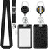 Fashionable Sliding Badge Holder Black Leopard Print Plastic Card Holder with Retractable Badge Reel Carabiner & Detachable Lanyard Vertical Card Protector for Office Worker Teacher Student