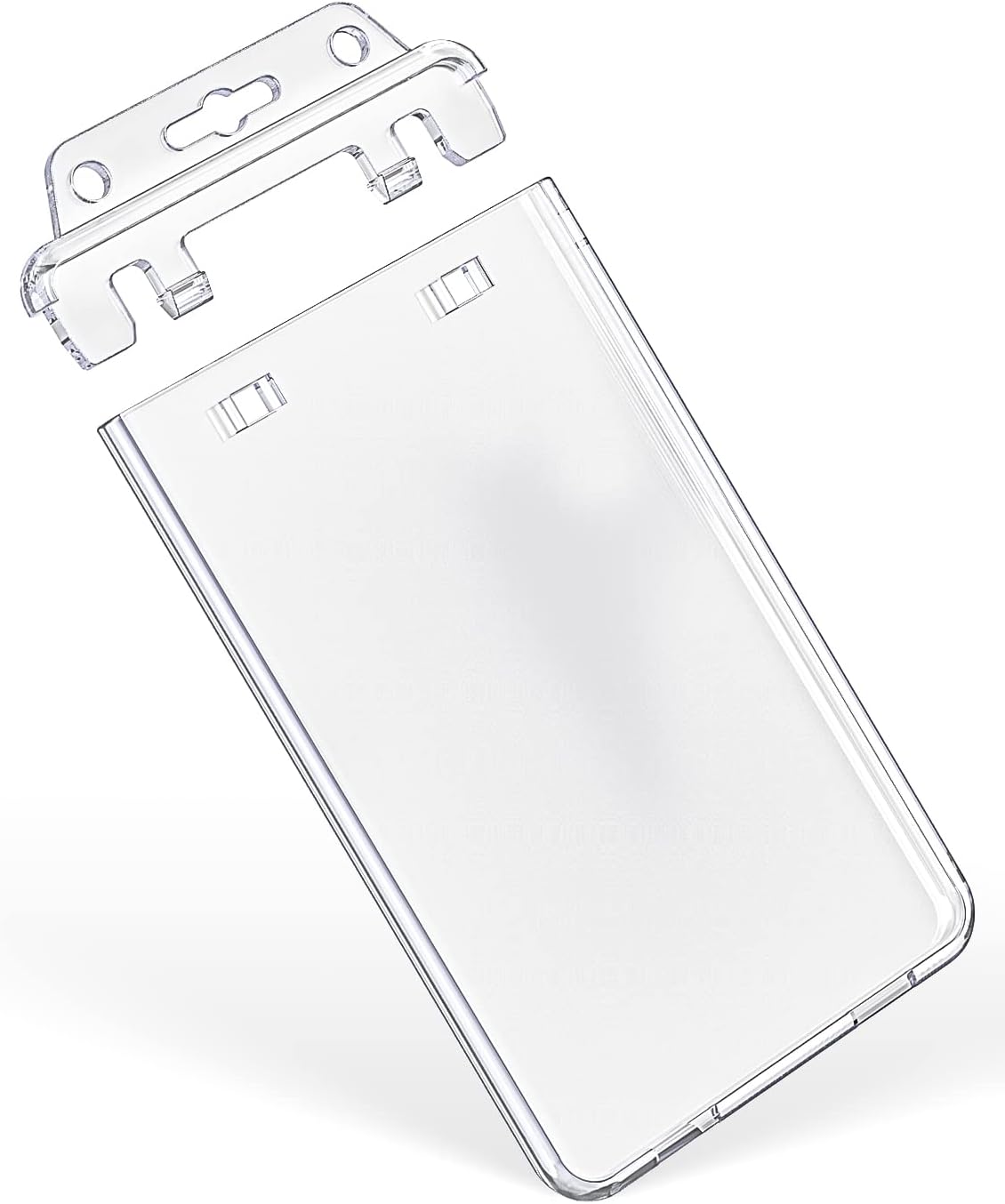 2 Pack Permanent Locking ID Badge Holder for Less Frequently Used Cards Vertical Hard Plastic Case Clear Card Protector Pouch for Passes Access Cards Student IDs Proximity RFID Key Cards