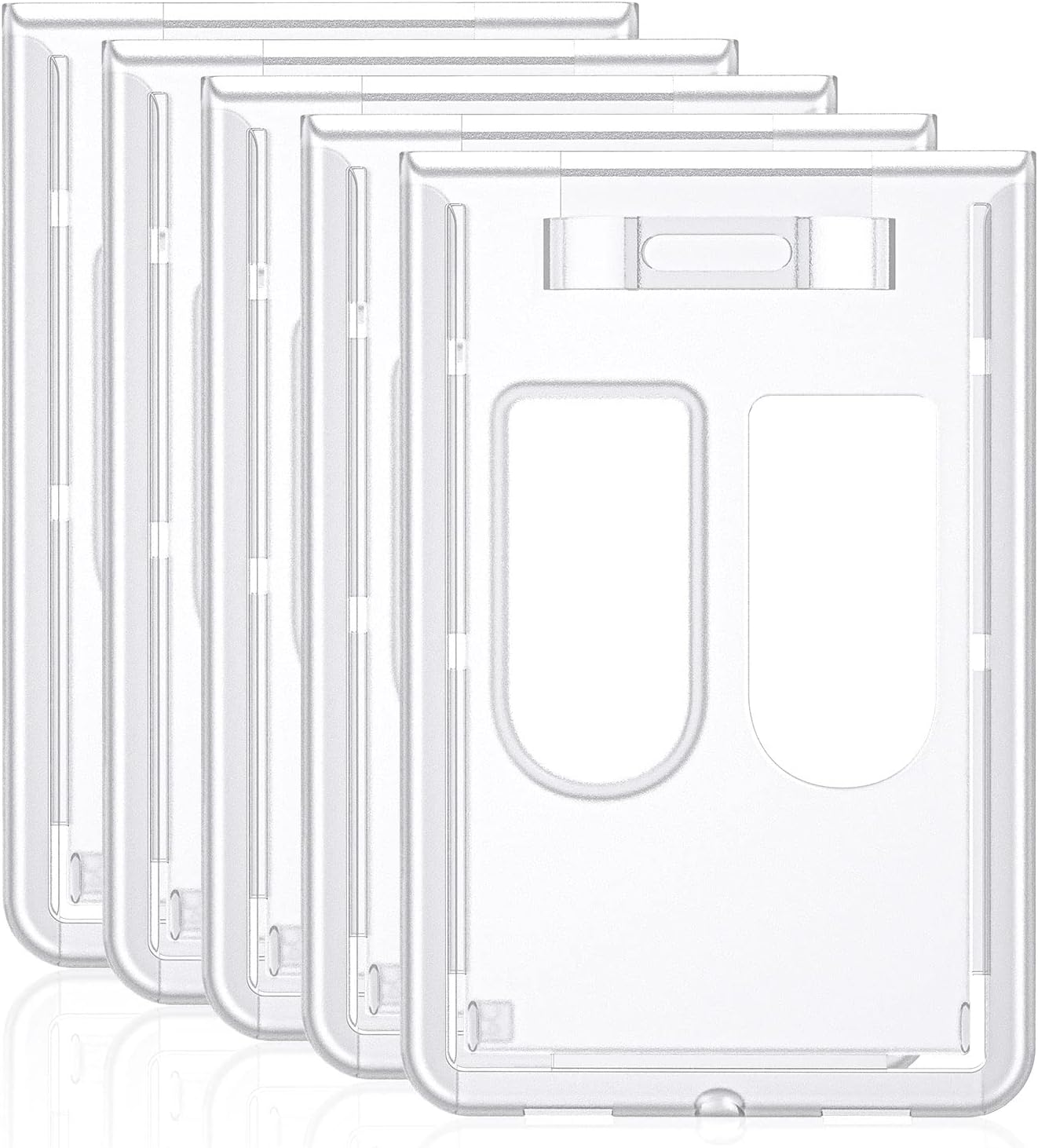 5 Pack Vertical 2-Card Badge Holder Hard Frosted Plastic Case with Thumb Slots Card Protector Pouch with UV Protection for Offices Schools IDs Credit Cards Driver’s Licenses and Passes