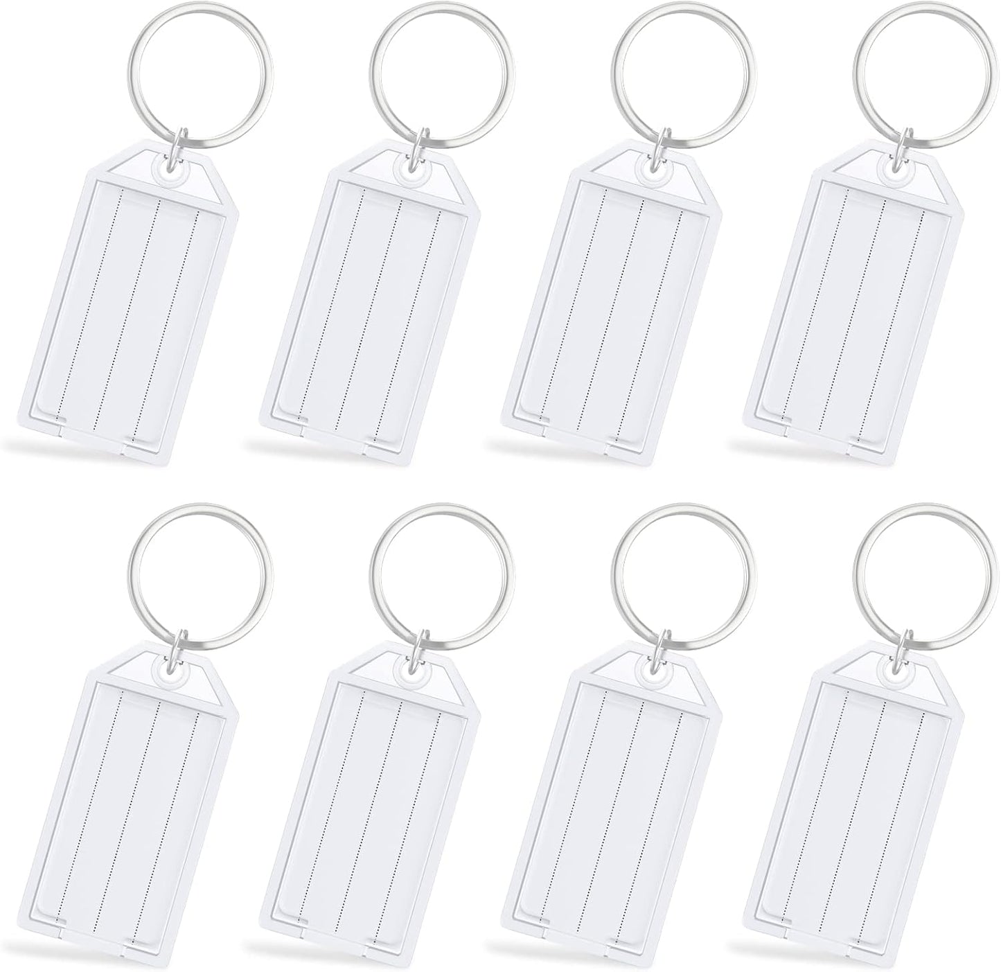 2 Inch Tough Plastic Key Tags White Item Identifiers with Blank Paper Labels Transparent Covers and Split Rings