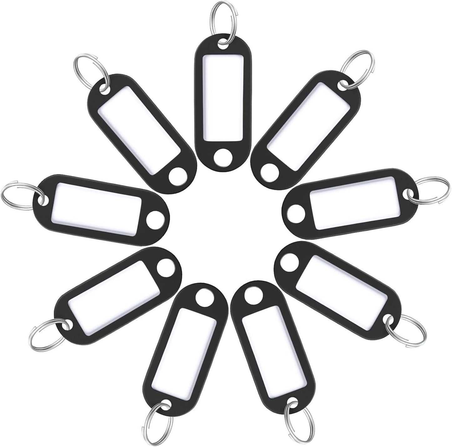 20 Pieces Key Tags 2 Inch Soft Plastic Key Chain Tags with Blank Paper Labels Clear Windows Protective Films and Split Rings Flexible Item Identifiers, Black