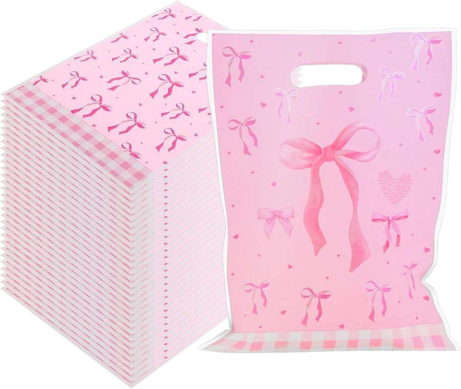 50Pcs Pink Bow Gift Bag Supplies Favors, Candy Bags, Bow goodie Dags, Pink Bow Party Favors Light Color Goodie Bags for Birthday Party Suitable for Themed Events