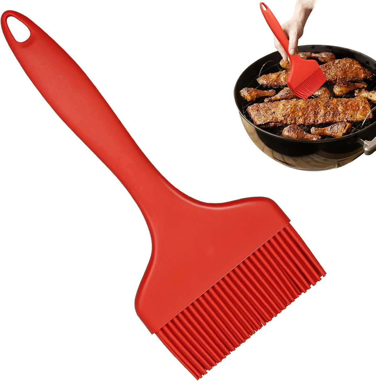 Silicone Basting Brush, Large BBQ Pastry Brush for Cooking, Extra Wide Basting Brush for Grilling Cooking Baking, Kitchen Brush Heat Resistant BBQ Food Brush for Sauce Butter Oil Marinades(Red)