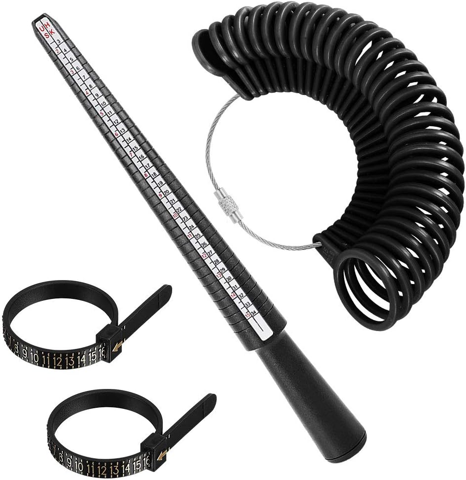 Ring Size Measuring Tool Includes Plastic Ring Sizer Mandrel Stick, Finger Sizing Ring Guage Measurer and 2 Pcs Finger Measure Tape for Women Men Jewelry Making