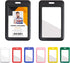 1 Pack Sliding Vertical ID Badge Holder Hard Black Plastic Card Case Protector Pouch with Sided Clear Window for Office School ID Credit Cards and Proximity Key Cards