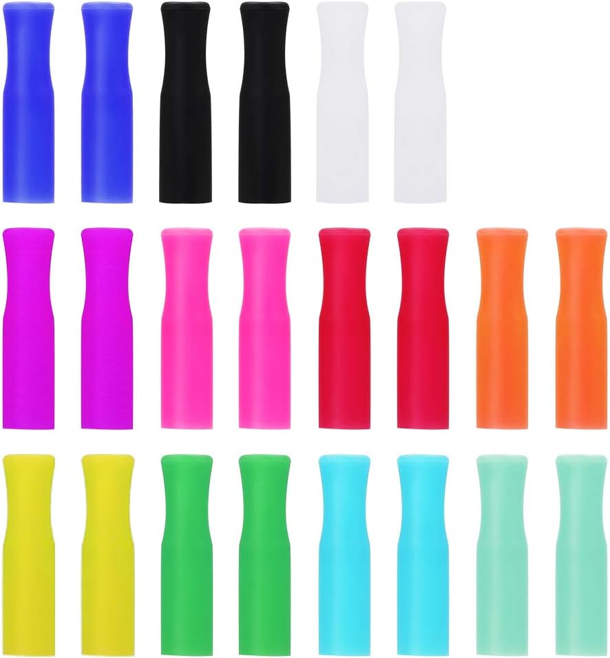22Pcs Reusable Straws Tips, Silicone Straw Tips, Multi-color Food Grade Straw Tip Covers Only Fit for 1/4 Inch Wide(6MM Out diameter) Stainless Steel Straws by