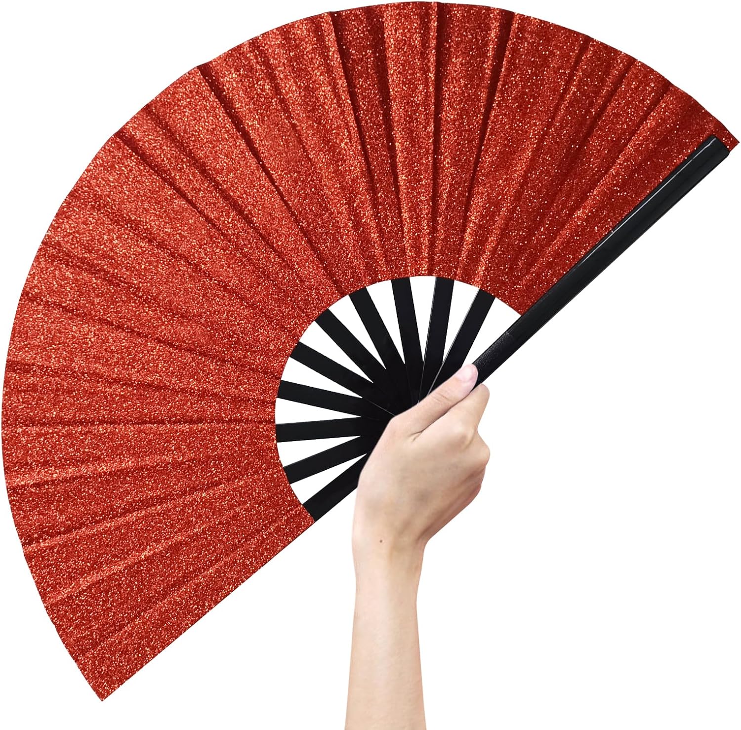 Line Dance Popping Fan,13 Inches Clacking Fans for Line Dancing,Boots on The Ground Hand Fan,Popping Fans for Line Dancing,Music Festivals,Carnival,Disco, Party (Red Glitter)